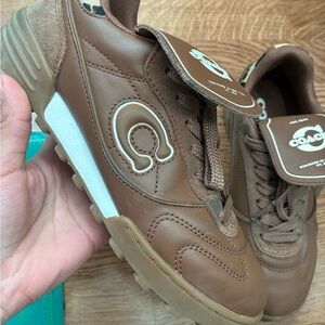 Brown Leather Sneakers with Logo